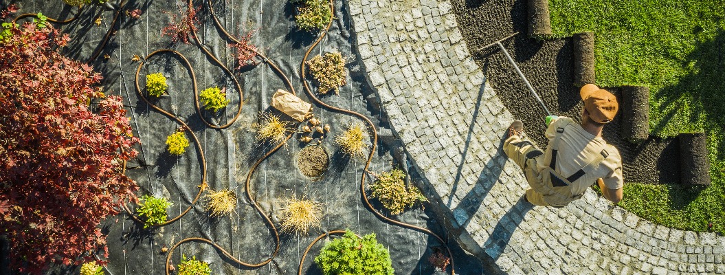 Landscape Specialist Finishing Newly Developed Garden